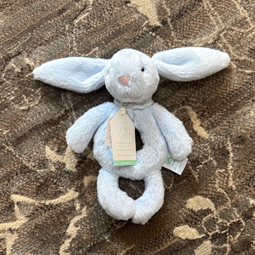 Jelly Cat Plush Bunny Rattle Toy - Light Blue NWT